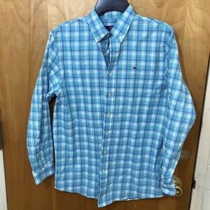 Vineyard Vines Boys Cotton Whale Shirt XL 18 Aqua plaid